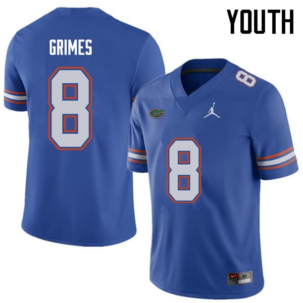NCAA Florida Gators Trevon Grimes Youth #8 Jordan Brand Royal Stitched Authentic College Football Jersey UZN4264ZQ